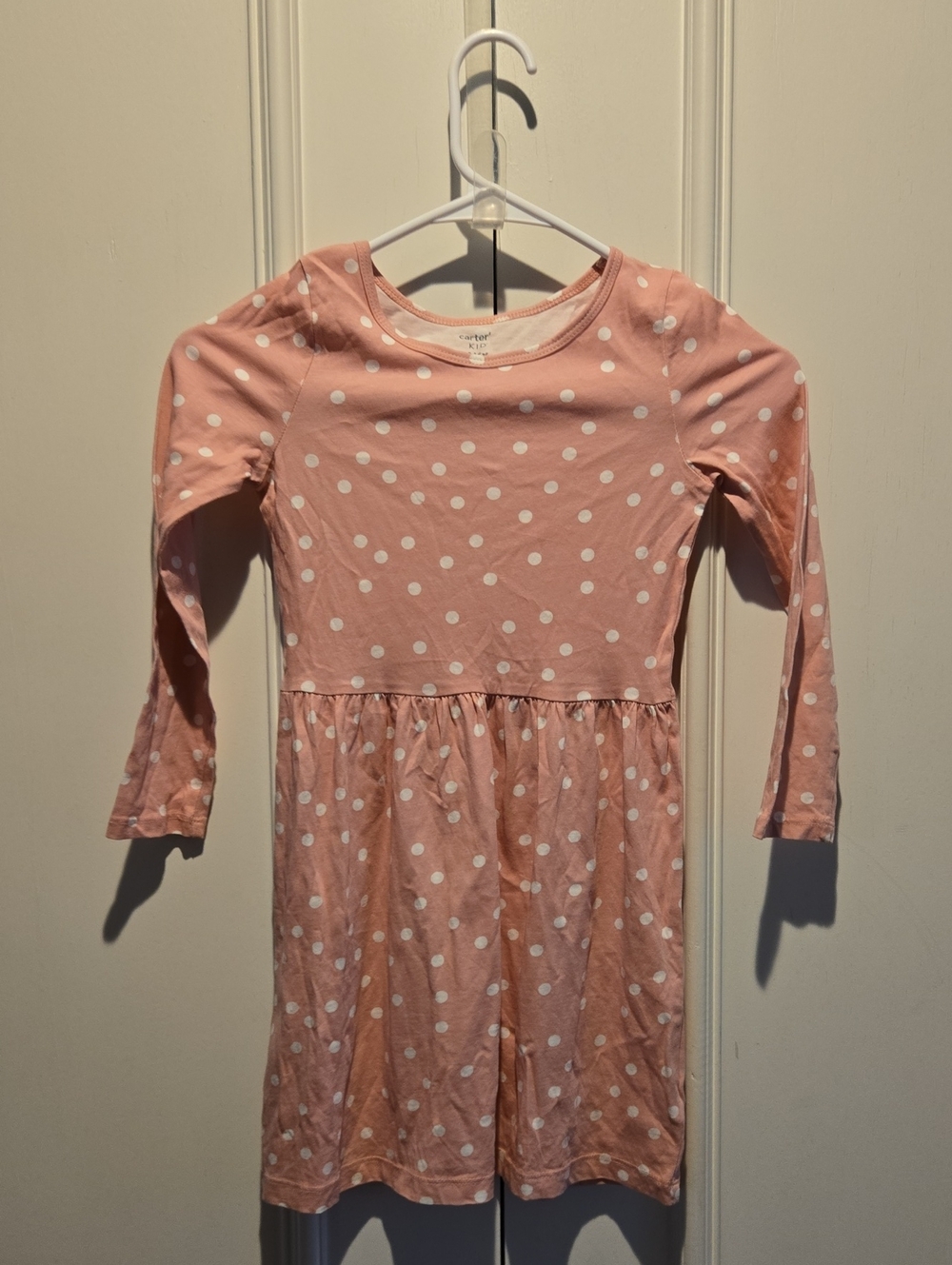 Girls' Pink Polka Dot Long-Sleeve Dress